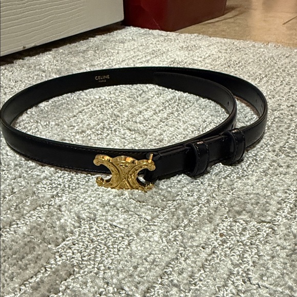 Celine Elegant Black Belt with Gold Accent - Picture 1 of 9